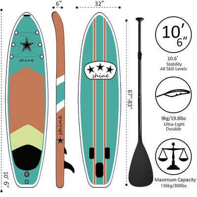10'6" Touring Sup Board Surfing Paddleboard With Removable Fin