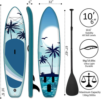 10'6''x32''x6'' Inflatable Paddleboard Colorful Stand Up Surfboard
